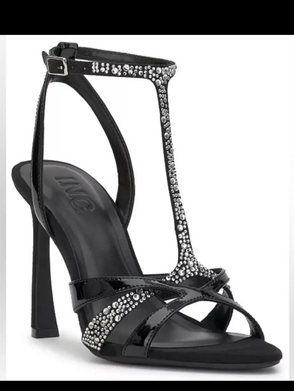 I.N.C. Black Strappy Rhinestone T‑Strap High Heel Sandals